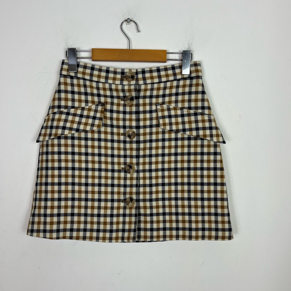 H&M Checkered Mini Button-Front‎ Skirt Sz 6